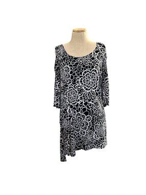 Clara Sunwoo Womens Sz XS Black & White Floral Cold Shoulder Tunic Dress